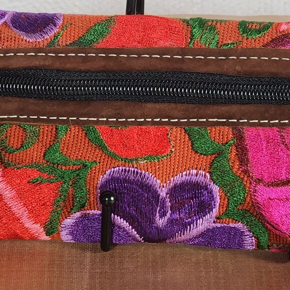 JL Brand Mexican Floral Design Embroidered Leather Snap Shut Wallet / Clutch RGL - Picture 5 of 16